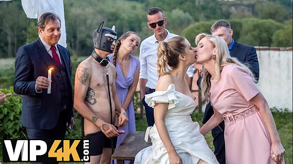 BRIDE4K&period; Sexy bride with natural tits is having a kinky sex with a groom dressed up as a hound